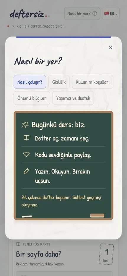 Deftersiz — écran de l’application